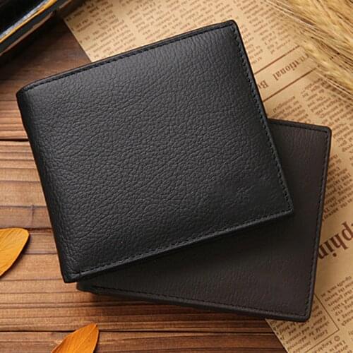 Leather Mens Wallet Premium Product Real Cowhide Wallets for Man Short Black Walet Portefeuille Homme Short Purses