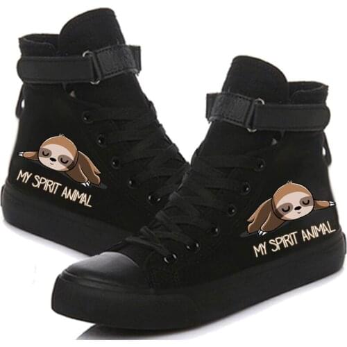 Cute Sloth Printed High Top Canvas Shoes Cozy Sneakers