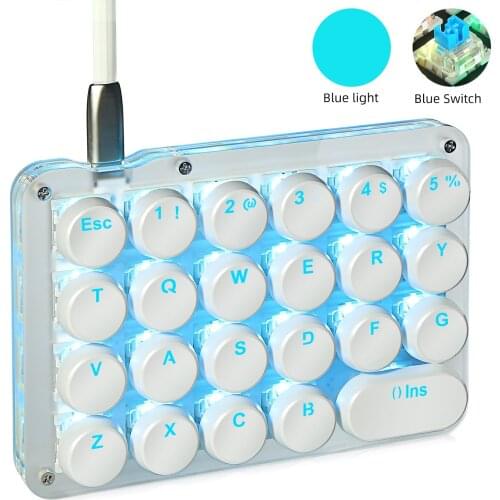 23 Keys Mechanical Keyboard Blue LED Backlit Portable Mini One-Handed Mechanical Gaming Keypad Blue Switches with Round Keycaps