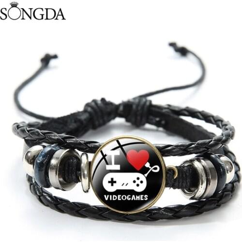 Fashion I Love Game Leather Bracelets Art Photo Glass Cabochon Multi-layer Adjustable Bangles Gifts For Young Men Women Jewelry