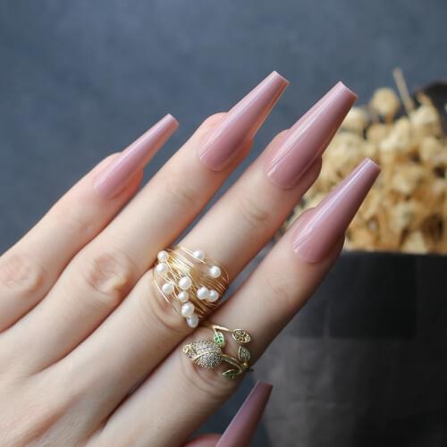 Nude Super long ballet fake nails 20pcs full sets high quality salon coffin false nails