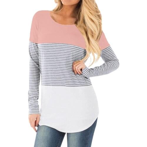 New large size womens shirt pregnant women color matching breastfeeding maternity dress long sleeve striped T-shirt clothes
