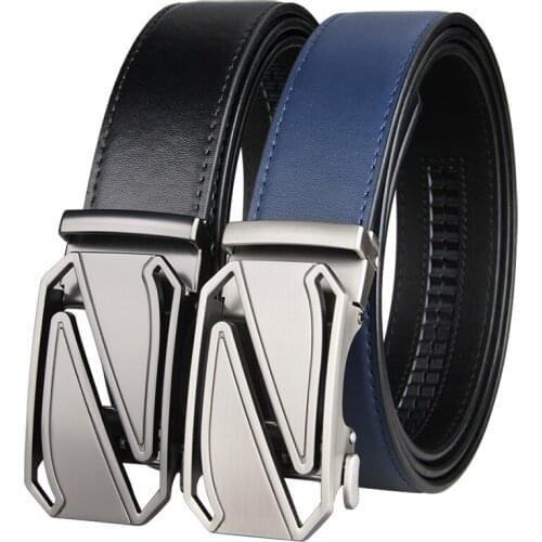 New Arrival Men Holeless High Quality Gray Leather Ratchet Belt with Automatic Sliding Buckle Waist Belt