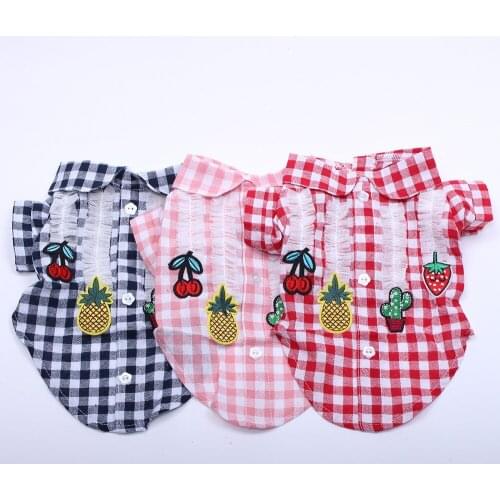 Dog Pet Clothes Shirt Dress Shirt Plaid&Fruits Design Cat Puppy T-shirt Summer Clothes Apparel 3 Colours