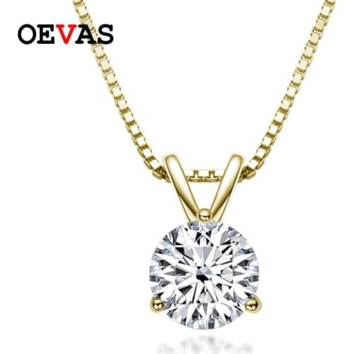 OEVAS Gold Color 100% 925 Sterling Silver Bridal Necklace Sparkling Real 1 Carat D Color Moissnaite Pendant Party Fine Jewelry