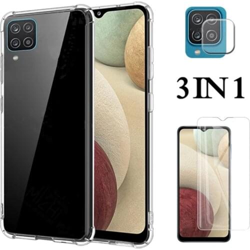 3in1 For Samsung Galaxy A12 Transparent Case Tempered Glass Lens Screen Protector for Samsung A 12 A12 Protective Film