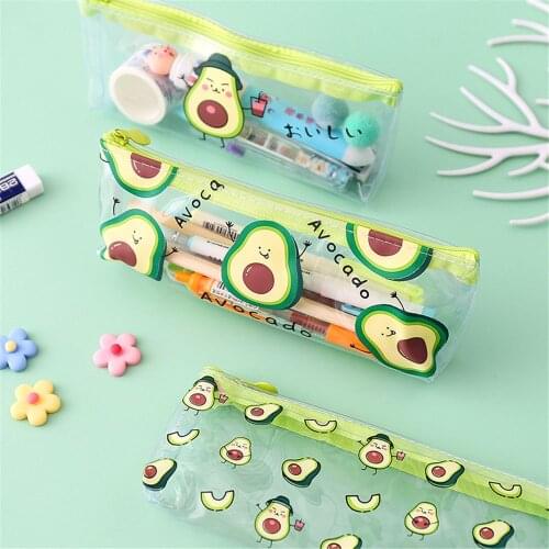 1pc Cute Avocado Transparent Pencil Bag Cartoon Fruit Pencil Case Portable Kawaii Cosmetics Pouch Stationery Holder papeleria