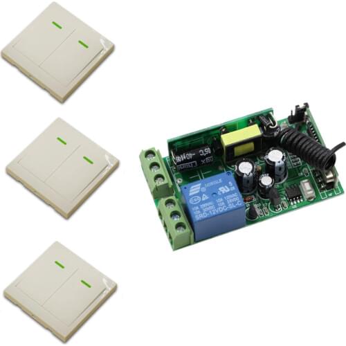 Wide Voltage AC85V 110V 120V 220V 250V 1 Relay RF Wireless Remote Control Switch Receiver With3PCS Transmitter Wall Controller