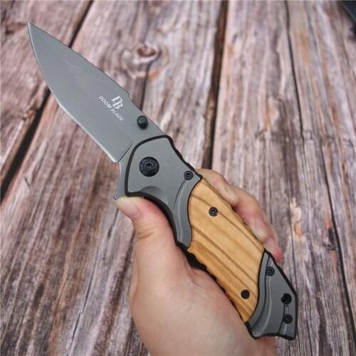 North American 7.9 Inch 57HRC Color Wood Folding Knife (5Cr13Mov Steel) Survival Folding Knife Multi-purpose Tactical Knife
