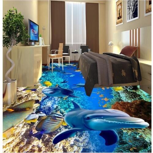Modern Custom 3D floor mural Underwater world fish turtle bathroom 3D floor self-adhesive PVC Wallpaper