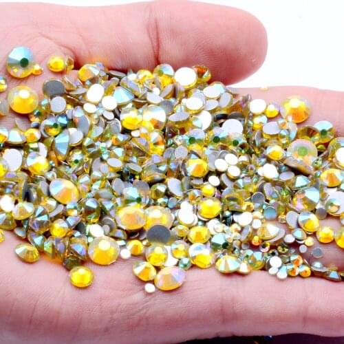 Citrine AB Non Hotfix Crystal Rhinestones For 3D Nails Art Decoration Flatback Round Glue On Glass Stones DIY Jewelry Making