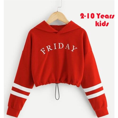 Letter Eye Print Girls Crop Hoodies Pullover Tops 2020 Autumn Korean Fashion Long Sleeve Crop Sweatshirts For Girl Kids Clothes