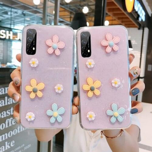 Ultra-thin Bling Glitter Silicone Phone Case For Realme 7 6 5 i X7 X2 Pro XT C 15 12 11 Luxury Flower Sequins Transparent Cover