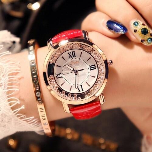 Ladies Watch PU Leather Watches Women Rhinestone Quartz Wristwatches