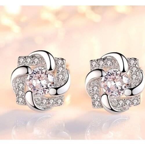 925 Sterling Silver Stud Earrings High Quality Woman Fashion Jewelry New Lucky Clover Crystal Zircon Hot Sale Earrings