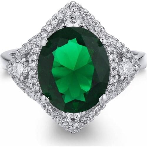 DY Big Center Oval Created Nano Emerald Cubic Zirconia Solitaire Luxury Ring For Female Fashion Jewelry 925 Sterling Silver Ring