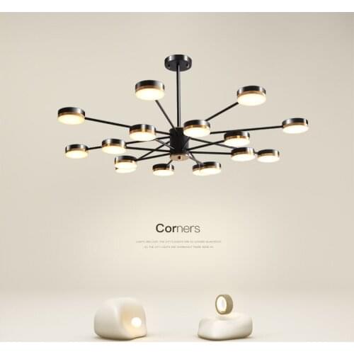 Gold Black Chandelier For Living Room Modern Round Chassis Lustre Bedroom Hanging Lighting Foyer Indoor Lighting Fixtures E27