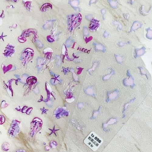 1 Pcs Nail Art Stickers Ocean Animal Cartoon Elf Colorful Jellyfish Whale Adhesive Nail Decals DIY Manicure Accessories
