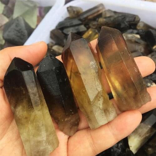 1pcs Natural tea yellow smoked crystal single point pillar original stone quartz pillar furniture decoration Christmas gift