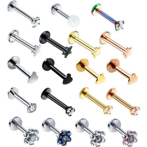 1PC Steel 16G Heart Tragus Helix Bar Punk CZ Gem Round Tragus Lip Bar Rings Monroe Stud Cartilage Earring Piercings Body Jewelry