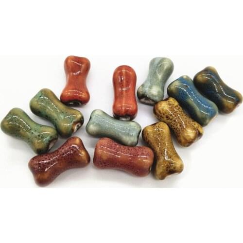 10 Pcs/Lot) 18x9.5mm Bone Ceramic Beads DIY Handmade 2.5mm Hole Glaze Porcelain Loose Beads For Jewelry Making