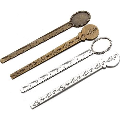 2pcs Bronze Exquisite Retro Ruler Bookmark Cabochon Base Bookmarks 20mm Cabochon Cameo DIY European Jewelry Office Stationery