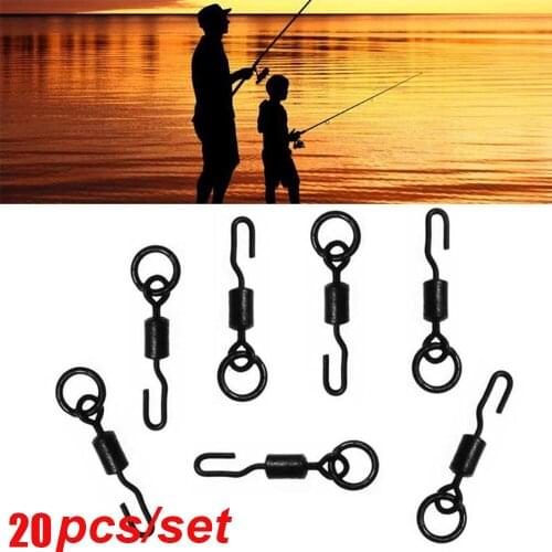 20PCS Useful Black Terminal Quick Change Rolling Swive Solid Rings Swivels Snap Fishing Connector