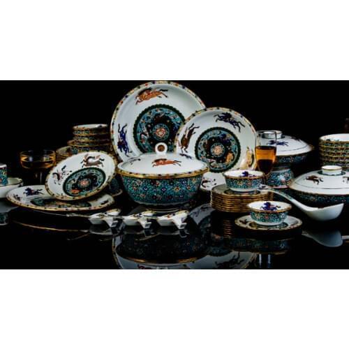 2021 Fashion Luxury Ceramic Tableware Western Kitchen Bone China Bowls Wedding Gift Utensils Household Classical Dinnerware Sets