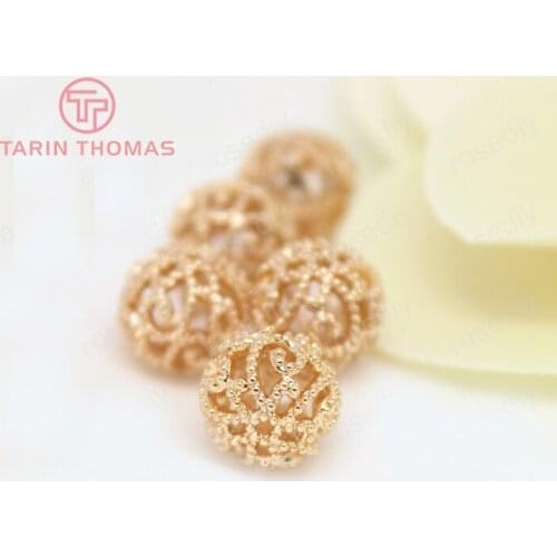 6PCS 10MM 24K Champagne Gold Color Plated Brass Hollow Round Beads Bracelet Beads High Quality Diy Jewelry Accessories