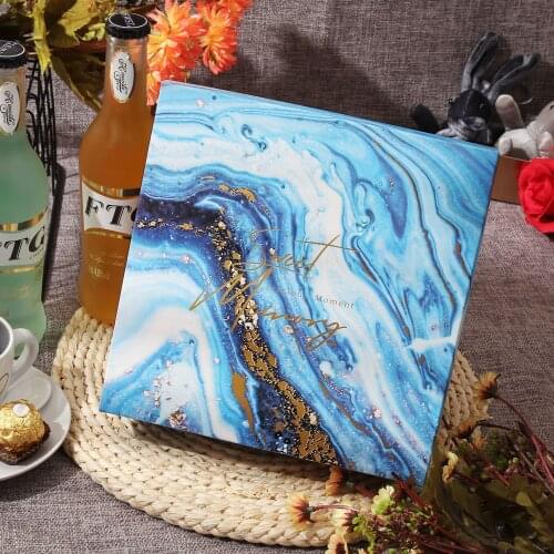 3set Gold Deep Blue Marble Gift Design Paper Box + Bag As Baby Shower Birthday Wedding Gift Packaging Use