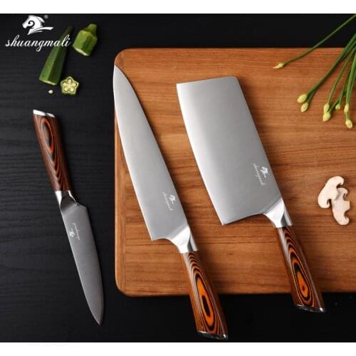 Shuangmali 3PCS Utility Slicing Knife Set 5Cr15 Stainless Steel Kitchen Chef Knives Chinese Cooking Filleting Cleaver Knives Set