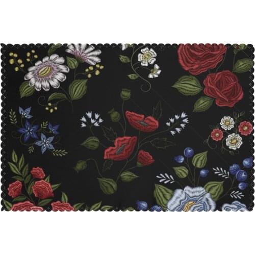 6 PCS Placemat Table Mat Floral Folk Fashion Embroidery Pattern For Tables Heat-insulation Linen Kitchen Dining Pads