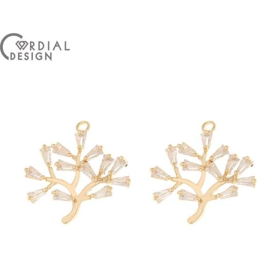Cordial Design 20Pcs 19*20MM Jewelry Accessories/Pendant/Hand Made/CZ Charms/Branch Shape/Genuine Gold Plating/Earring Findings