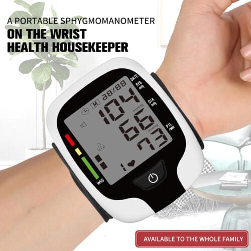 English Voice Digital Wrist Tonometer Blood Pressure Meter Monitor Sphygmomanometer Rate Pulse Heart Beat Rate Meter Device