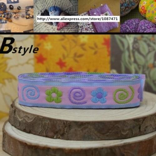 Free Shipping 40M 1.4CM wide pink candy Embroidered flower cloud webbing National Jacquard Ribbon for clothing/bag webbing HB149