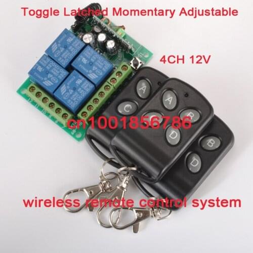 Free shipping 12V 4ch Wireless Remote Control Switch System Momentary Toggle ON OFF smart house 315mhz/433mhz z-wave