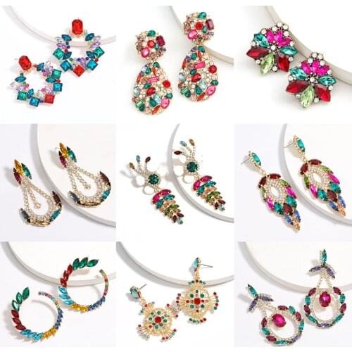 Dvacaman Baroque Colorful Crystal Big Statement Earrings Women Wedding Bridal Rhinestone Large Drop Earrings Wholesale Jewelry