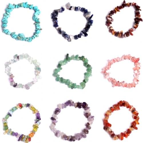 Irregular Chips Natural Stone Bracelet Asymmetry Beads Crystal Quartz Gravel Stretch Bracelets Bangles for Women Girls GIft