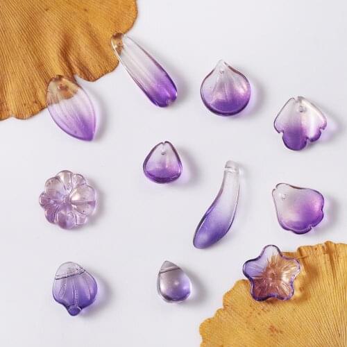 10-20pcs Multi-Size Dark Purple Gold-pink Color Stained Glass Petals Beads Pendant For Jewelry Making Necklace DIY Accessories