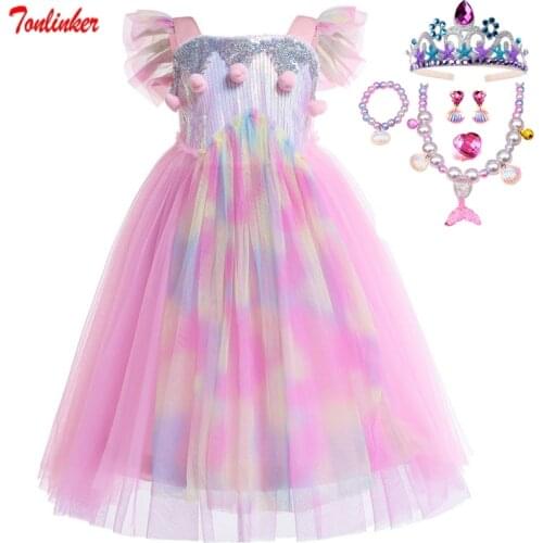 Halloween Girls Princess Unicorn Costume Children Carnival Fancy Birthday Party Dress Mermaid Rainbow Princess Dressing Up