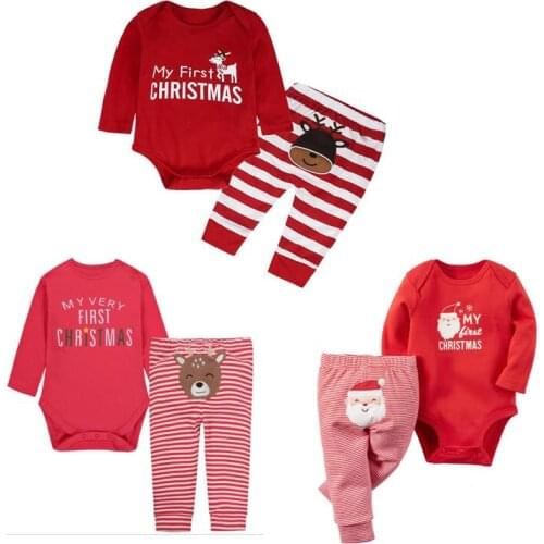 Baby Christmas Romper suit Santa Elk 2pc sets long sleeve romper+striped pants Infants Xmas pajama sets baby festivals gifts