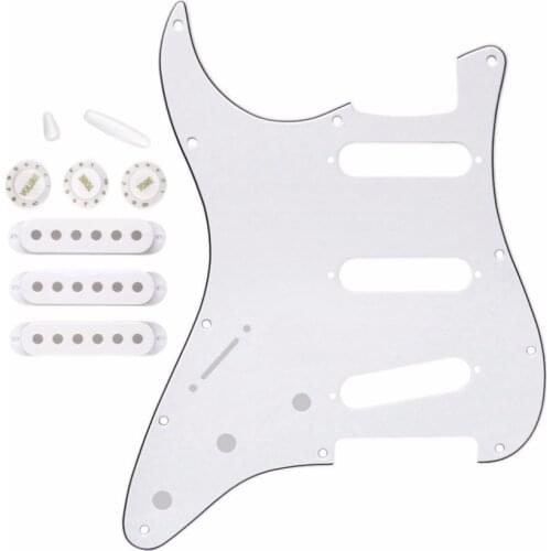 FLEOR Left Handed Pickguard 11 Hole SSS Pick Guard with Pickup Covers 2T1V Knobs Tips for ST Electric Guitar Accessories