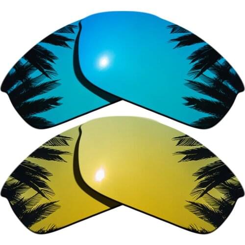 Ice Blue Mirrored & 24K Gold Mirrored Polarized Replacement Lenses for Flak Jacket Frame 100% UVA & UVB