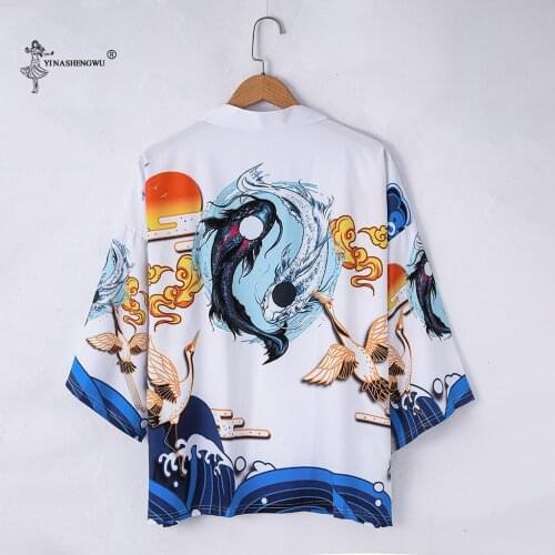 Kimono Japan Streetwear Cardigan Harajuku Robe Japanese Clothes Summer Men Women White Jacket Tops Three Quarter Picture Color