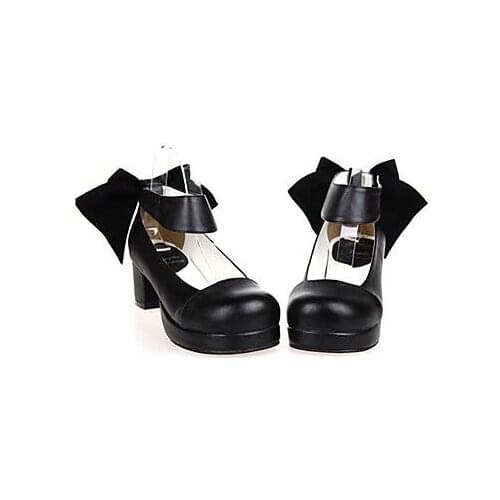 Handmade Black PU Leather 4.5cm High Heel Classic Lolita Shoes
