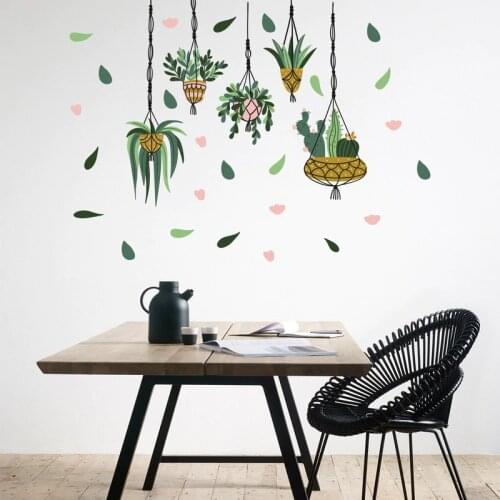 Creative Potted Plants Wall Stickers Hanging Basket Living Room Kitchen Window Home Decorative Aesthetic Art Decal