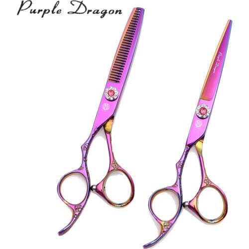 Left Hand Hair Scissors 5.5" Purple Dragon Japan 440C 8002# Thinning Scissors Haircut Scissors Professional Hair Cutting Shears