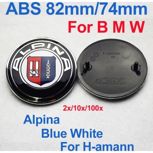 HOT ABS Black Base 2PINS For bmw Blue White alpina 82mm 74mm Car Front Hood Rear Trunk Emblem Boot Covers Accessory