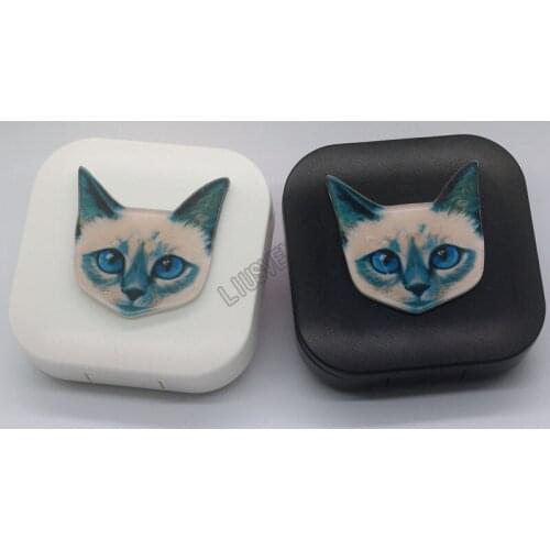 LIUSVENTINA DIY Acrylic Cute Pet Cat Tonkinese Contact Lens Case With Mirror Box Container for Contact Lens Gift for Kids