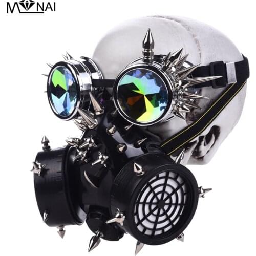 Steam Punk Fully-Studed Mask Rivets Goggles Cosplay Fancy Spikes Glasses with Stud Mask Gothic Retro Rock Halloween Accessory